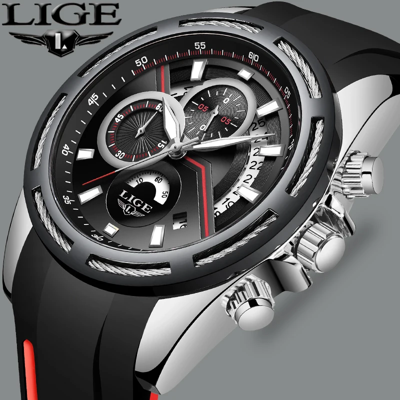 

Reloj LIGE new fashion men watch top brand luxury silicone strap chronograph quartz watch men's casual waterproof sports watch