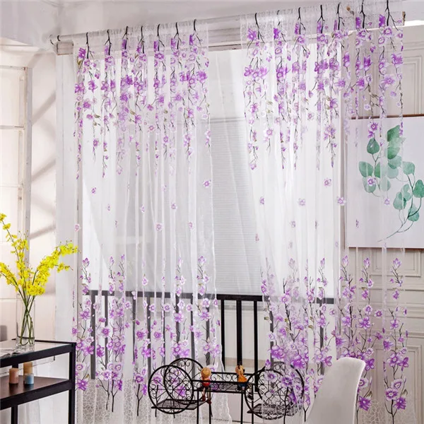 Summer Style Plum Flower Curtains for Living Room Window Curtain Tulle