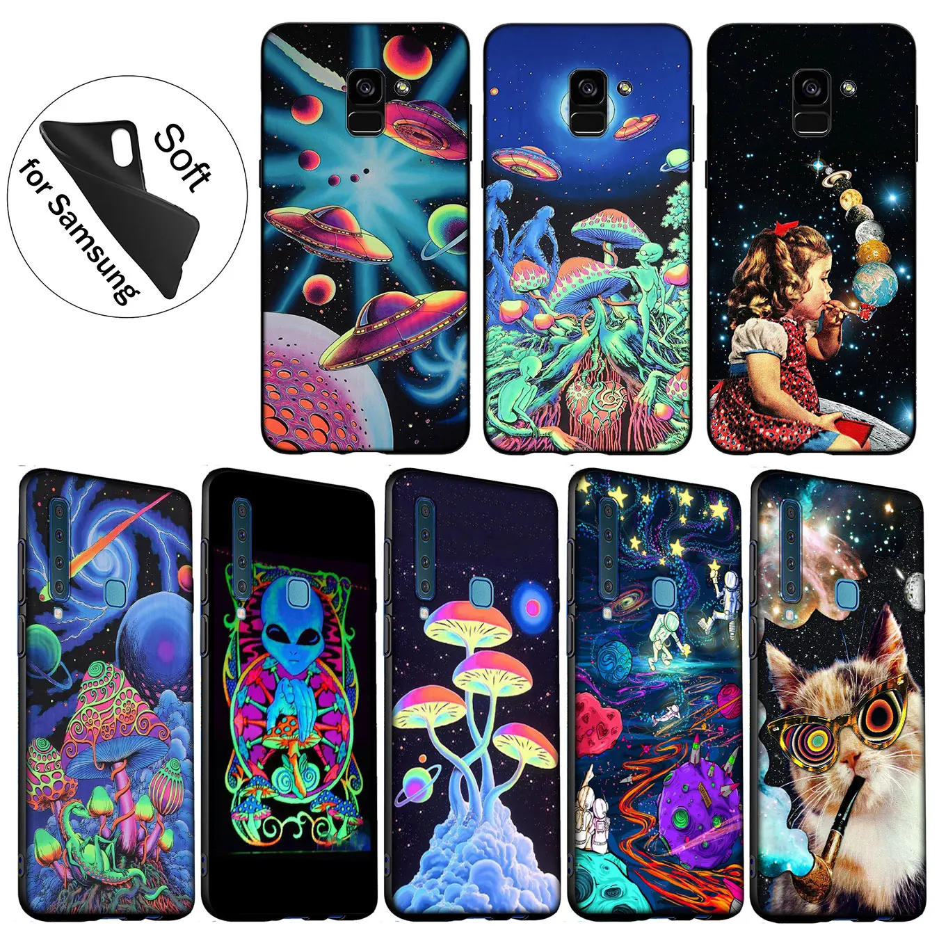 IYICAO Trippy wall art Alien astronaut Soft Case for Samsung Galaxy A6 A9 A8 A7 2018 A3 A5 2016 2017 Note 9 8 10 Plus Lite |