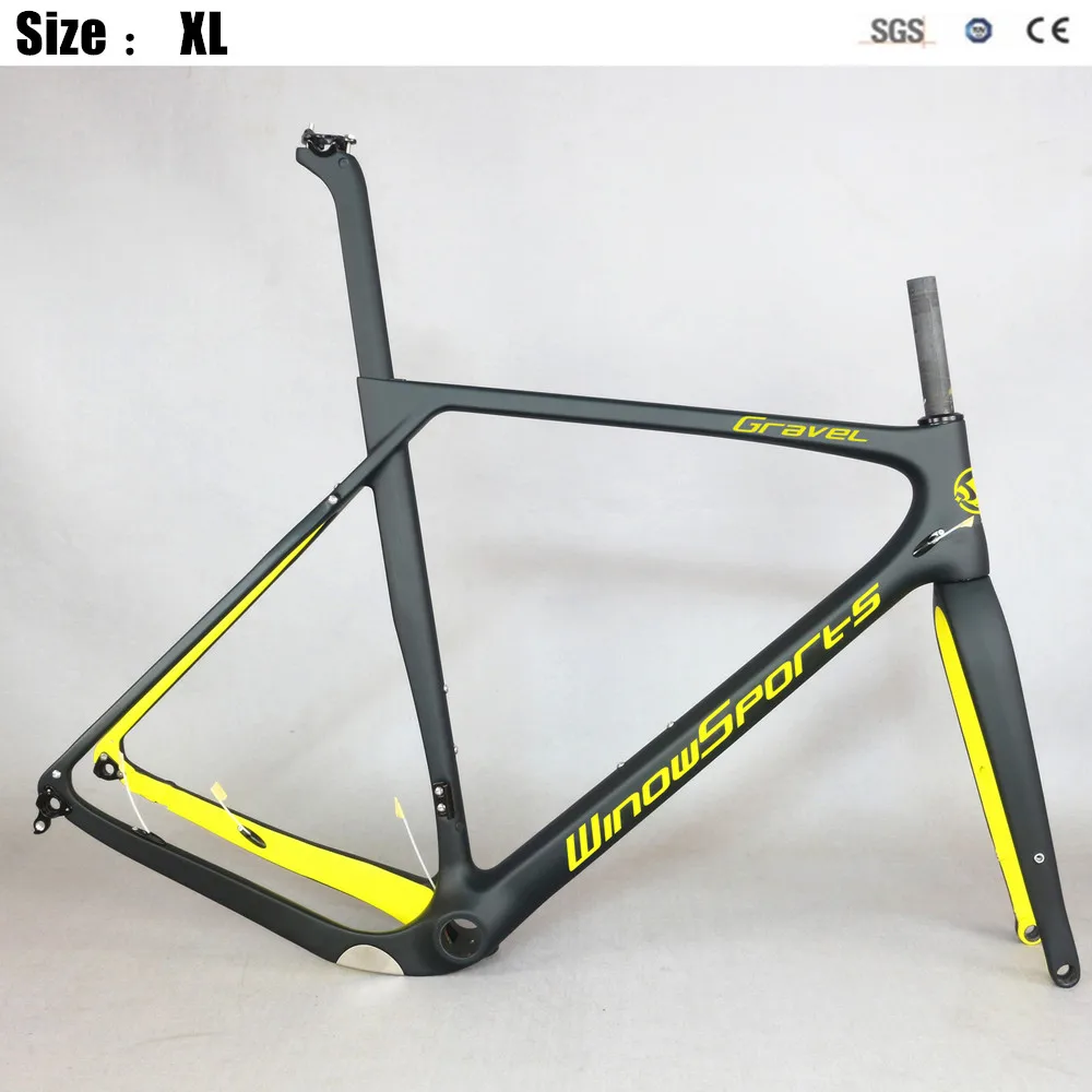 Гравийная рама для велосипеда, углеродная рама для шоссейного велосипеда MTB, полностью углеродная велосипедная Рама для велокросса, Дисковая тормозная рама с поперечной осью 142*12, гравийный велосипед - Цвет: Size XL black yellow