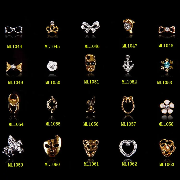 

(ML1044-1063) 100PCS Gold Silver Mask nail glitter rhinestones 3d metal nail art decoration tools nail charms jewelry