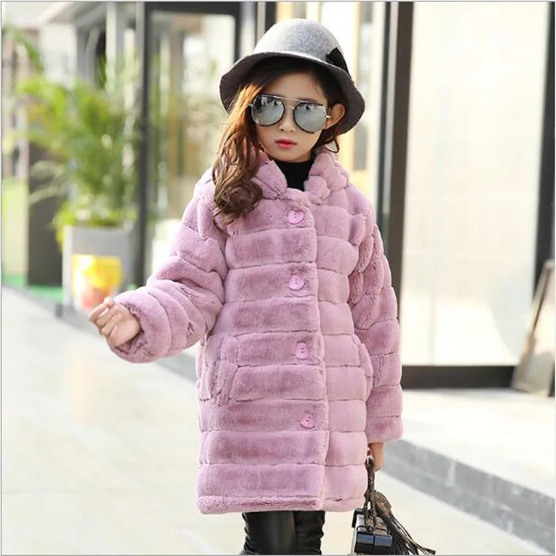 Girl Winter Imitation Fur Coat 2018 Girls Thick Fluff Warm Coat
