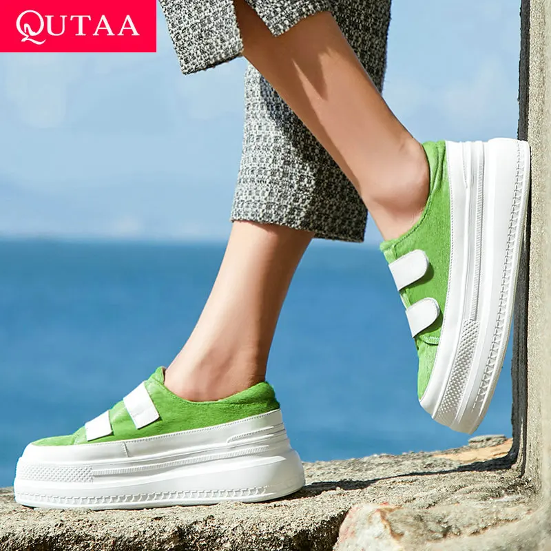 

QUTAA 2019 Women Shoes Platform Women Shoes Cow Leather+pu Hook&loop Spring/autumn Wedges Heel Fashion Women Pumps Size 34-40