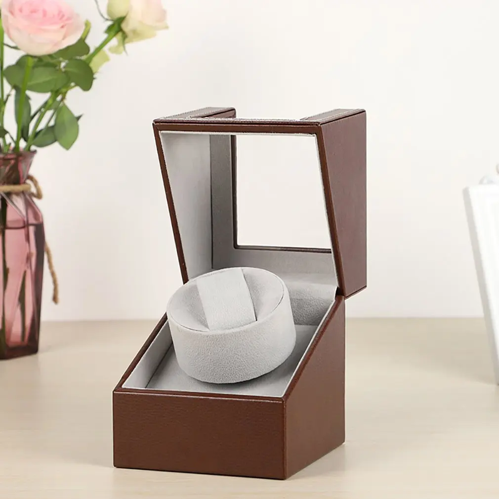 

Automatic Electric Mechanical Watch Shaker Motor Rotary Storage Case Box Single Slot Watch Motor Watch Winder Holder Black Brown