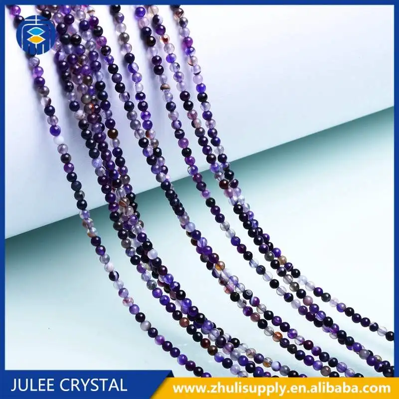 Бусины из натурального камня 2 мм тигровый глаз круглые бусины бирюзовые кристаллы в полоску агатовые бусины для изготовления ювелирных изделий своими руками - Цвет: SM-2004 Purple Agate