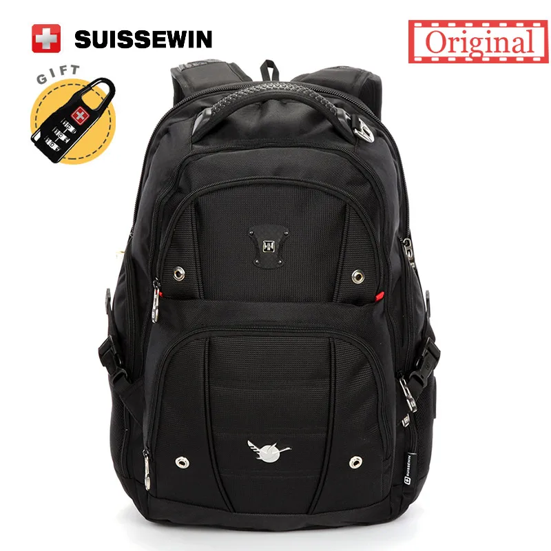 Suissewin Brand Casual Men's Daily bagpack Large Capacity mochila Black