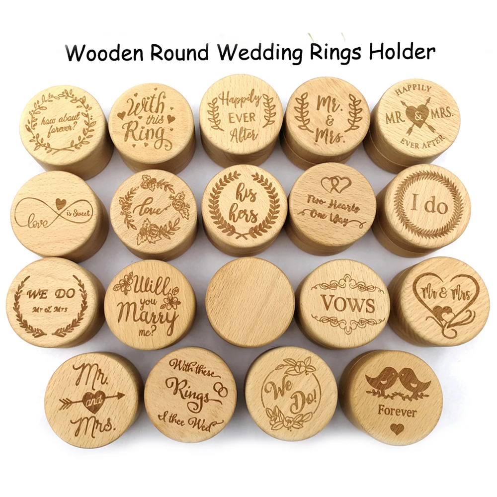 

Wedding Wood Ring Box Personalized Holder Ring Bearer Boxes Rustic Letter Eco-Friendly Forever Love Jewelry Accessory 12 Styles