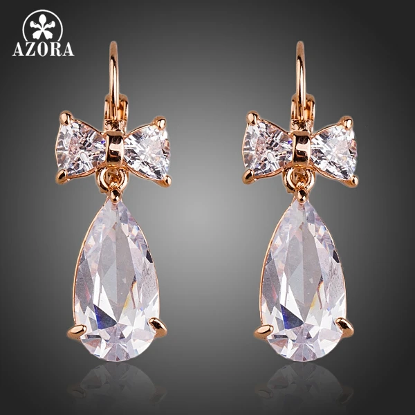 

AZORA Rose Gold Color Clear Bowknot Cubic Zirconia Tear Drop Earrings TE0155