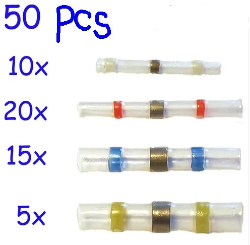 

50pcs(Four Sizes) Waterproof Solder Seal Heat Shrink Butt Connectors with Soldering Sleeve Accessories For Marine and Automobile