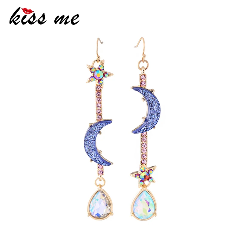 

KISS ME Chic Glitter Crystal Water Drop Moon Star Dangle Earrings Women New Drop Earrings Fashion Jewelry