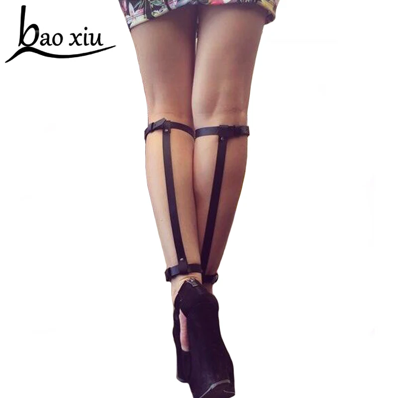

Fashion Sexy women short punk rock black leather anklet leg Garter belts girl Female Leg loop leggings accessories