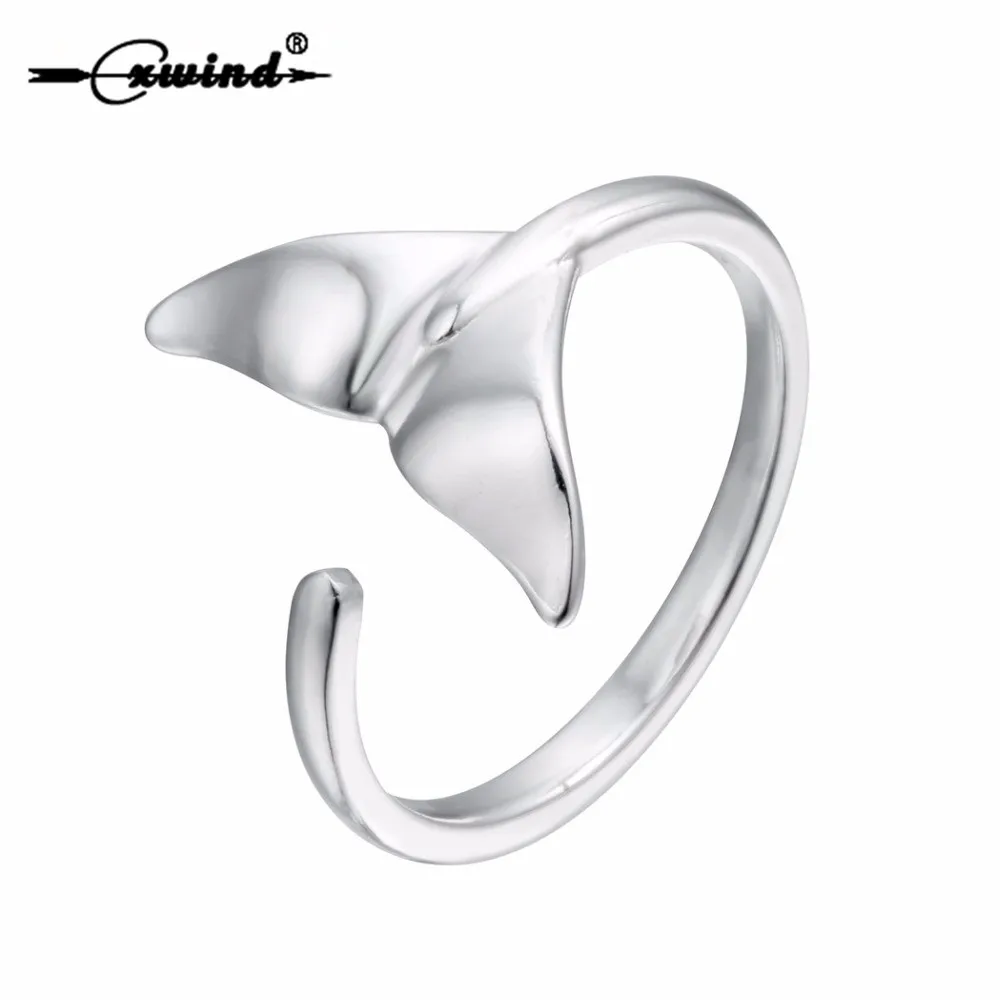 Cxwind Fashion Open Whale Tail Rings Charm Silver Jewelry Ginkgo Leaf Ring for Girls Women Girl Knuckle Jewelry Accessories