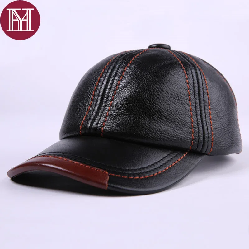 Мужские бейсболки из воловьей кожи, мужские шапки из натуральной коровьей кожи, весенние, Осенние, Зимние Повседневные Головные уборы из натуральной воловьей кожи, брендовые регулируемые