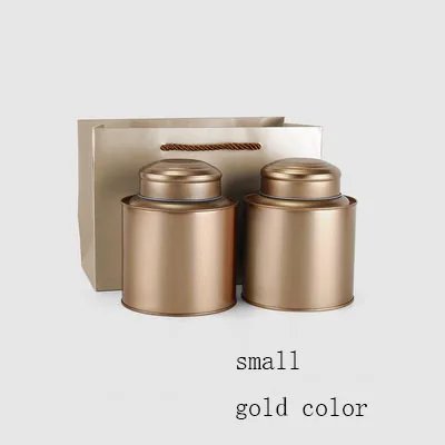 New tea box large can sealed tea canister jar for tie guan yin/puer/da hong pao moisture-proof empty tea cans - Цвет: small gold 2pc