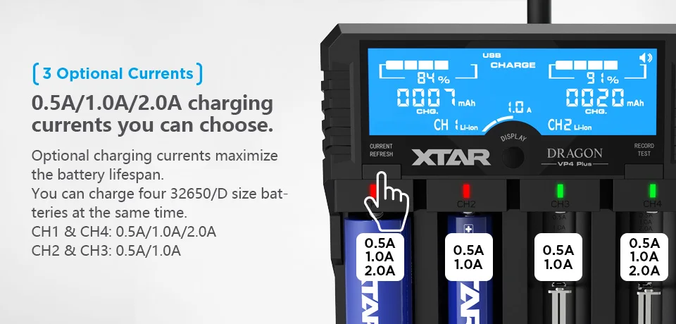 XTAR DRAGON VP4 PLUS смарт-зарядное устройство набор с мешочком зонды адаптер и автомобильное зарядное устройство для 18650 и аккумулятор