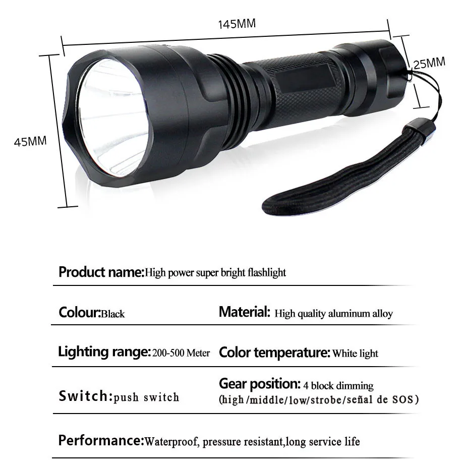 Светодиодный фонарик перезаряжаемый фонарь Led Tourch 18650 батарея водонепроницаемый Наружное освещение Кемпинг Охота Рыбалка