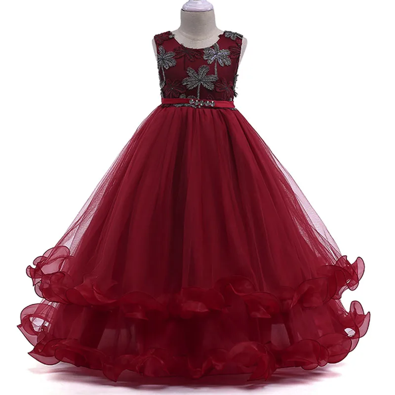 Детская одежда детское платье для выпускного вечера одежда принцессы платья для первого причастия платья с цветочным узором для девочек праздничная одежда LP-76 - Цвет: jujube red