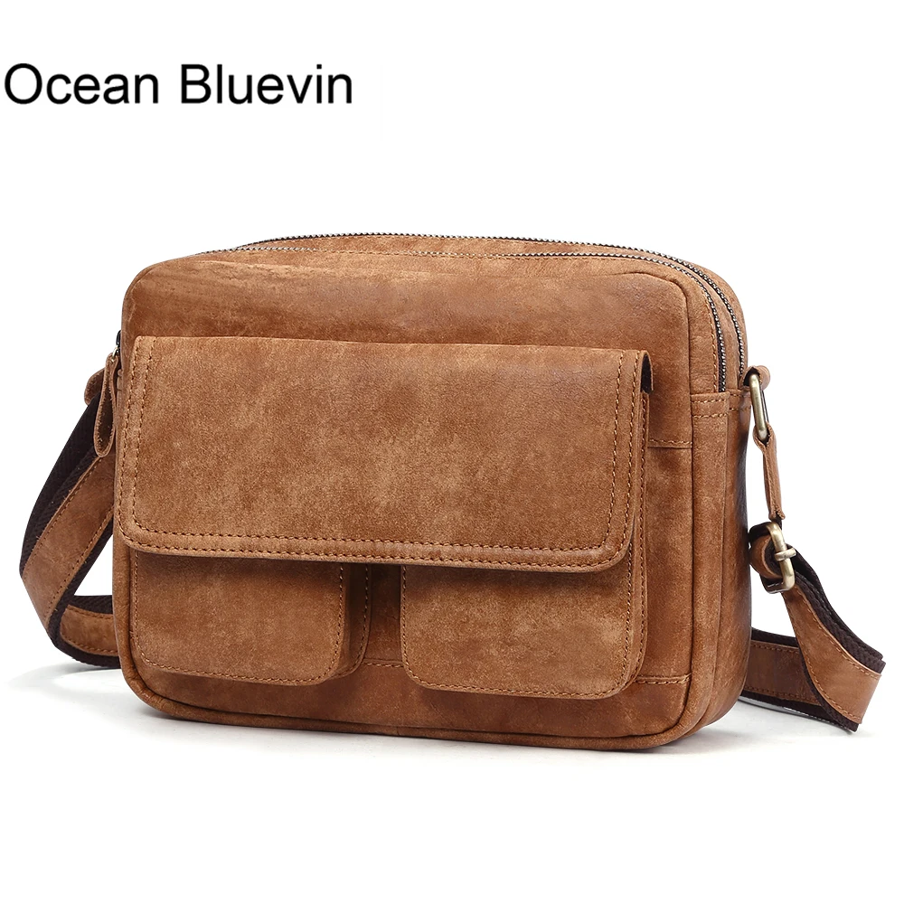 OCEAN BLUEVIN New Genuine Leather Men Bag Messenger Bags Vintage Zipper