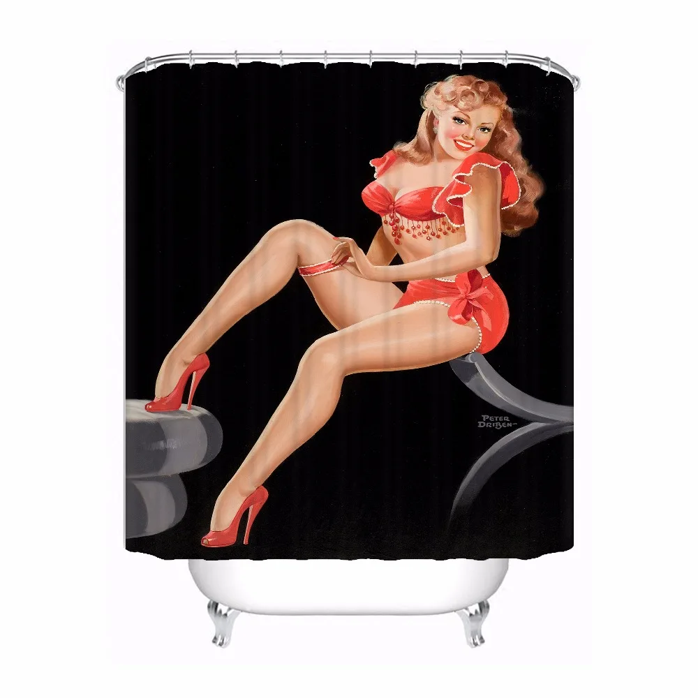 

Bath Curtain For Bathroom Custom Pin Up Gril Smile Home Decor Shower Curtain Waterproof Fabric Hooks #180417-01-71