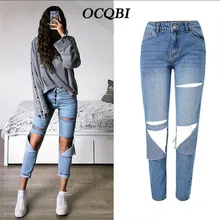 Большие размеры джинсы сексуальные модные уличные винтажные потертые повседневные джинсы для женщин джинсы