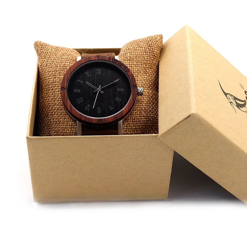 BOBO BIRD K06 Roma Dial Men Watches With Rose Wooden Unique Quartz Watch With Gift Box