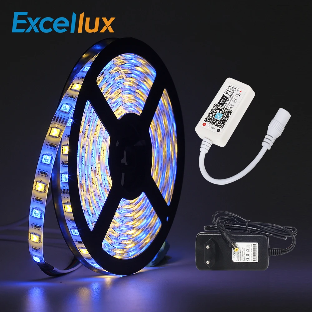 #Best MINI WIFI RGBWW LED controller set 5m 60leds m ip20 ip65 waterproof led strip 220V to 12V 3A power supply EU US plug led stripe