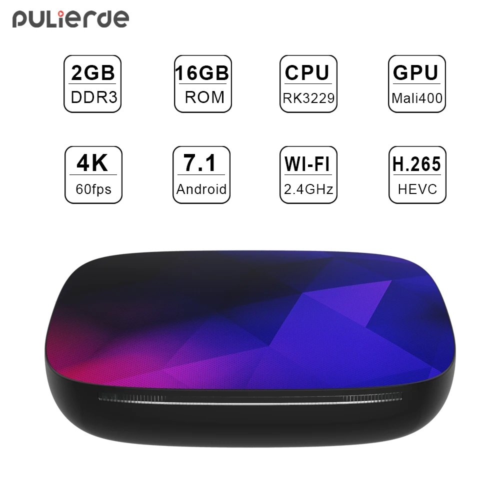 Pulierde P68S 2 ГБ Оперативная память 16 Встроенная Rockchip RK3229 4 ядра Android 7 1 ТВ коробка H2.65 К