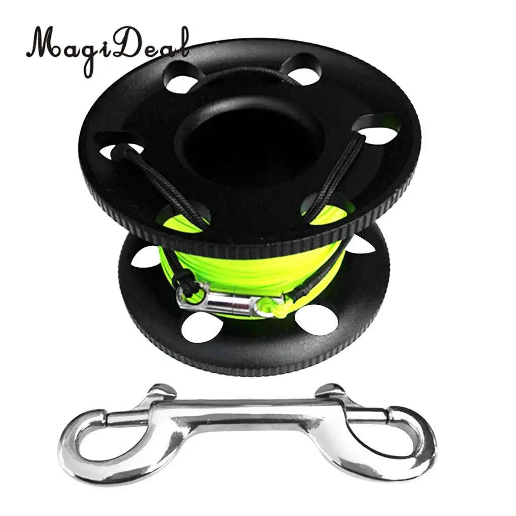 MagiDeal Ultralight Aluminum Alloy Scuba Diving Diver Finger Reel Wreck Cave Tech Spool, Dual End Bolt Snap Clip & 20m/50m Line