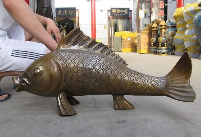 

150401 S0511 China classical Bronze Copper Feng Shui Lucky wealth carp cyprinoid Fish Statue discount 30% (C0324)