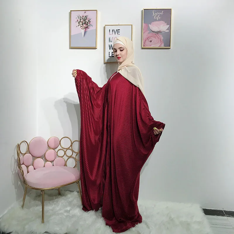 Wine red Модные Нерегулярные Дубай открытый abaya халат кафтан турецкие мусульманские женские свободные платья исламские женские с рукавами «летучая мышь» Длинные платья - Цвет: Wine red