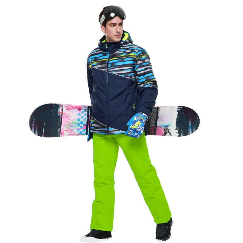 Лыжный костюм для мужчин Зимний спорт на открытом воздухе сноуборд одежда костюм ветрозащитная лыжная куртка+ зимние брюки Terno Esqui теплый и ветрозащитный - Цвет: green2