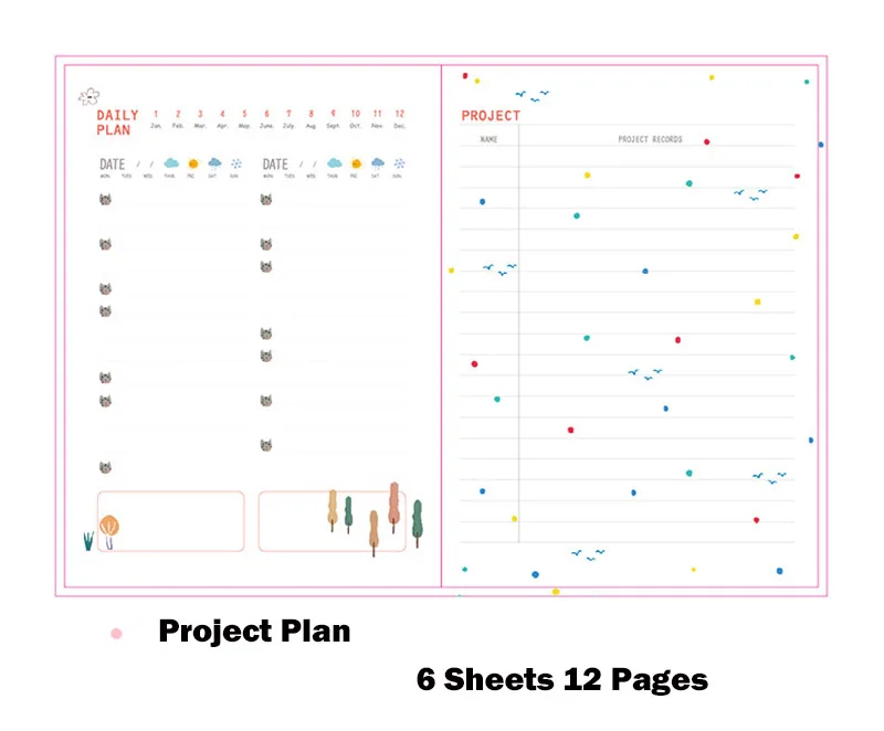 Kawaii 365 дней записная книжка повесток B6 дневник ежемесячный недельный планировщик Органайзер 32k бумажные записные книжки и журналы DIY / книги