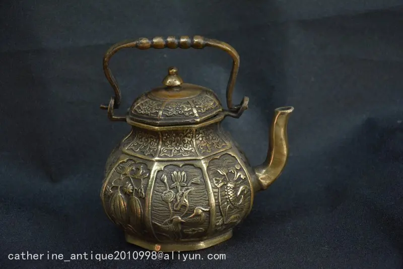 Очень редкий династии Цин (KangXi-1736-1795) Купер фланец/чайник скульптура лотоса