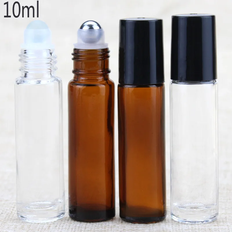 

10ml Empty Amber Glass Essential oil Roll On Bottle Vials with stainless steel metal roller ball for perfume aromatherapy