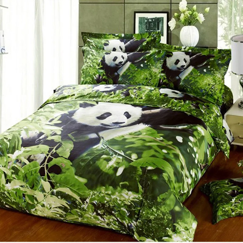 green panda Cotton 3D Animal Bedding set Cool 100 Cotton oil printing