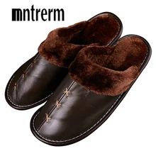 Mntrerm/сезон зима; большие размеры; мужские теплые плюшевые домашние тапочки из натуральной кожи; однотонная домашняя обувь для пары; домашние тапочки