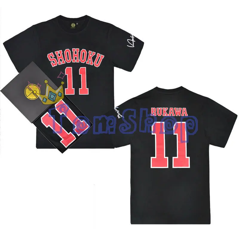 Anime SLAM DUNK Cosplay Costume Shohoku #11 Rukawa Short Sleeve Black T