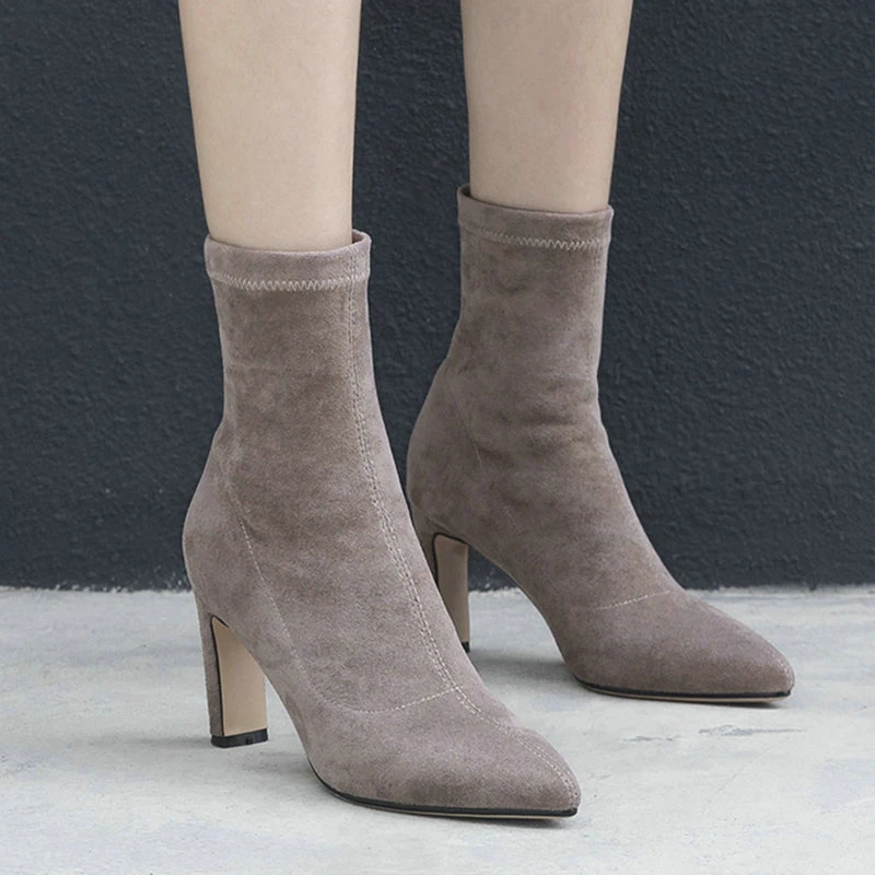 

EshtonShero Autumn Shoes Women Ankle Sock Boots Woman Pointed Toe Platform Square High Heels Sexy Ladies Sock Boots Size 3-9