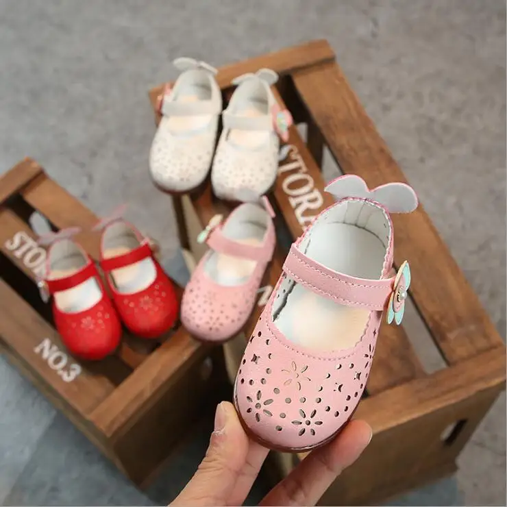 

summer Baby girls pu Shoes hollow out flower breathable Toddler kids girl shoes 3colors 16-20 TX09