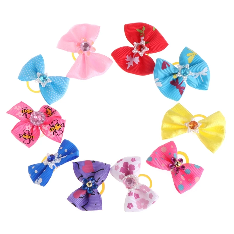 

10 Pcs Pet Hair Band Bow Knot Grooming Headdress Dog Cat Decoration Accessories