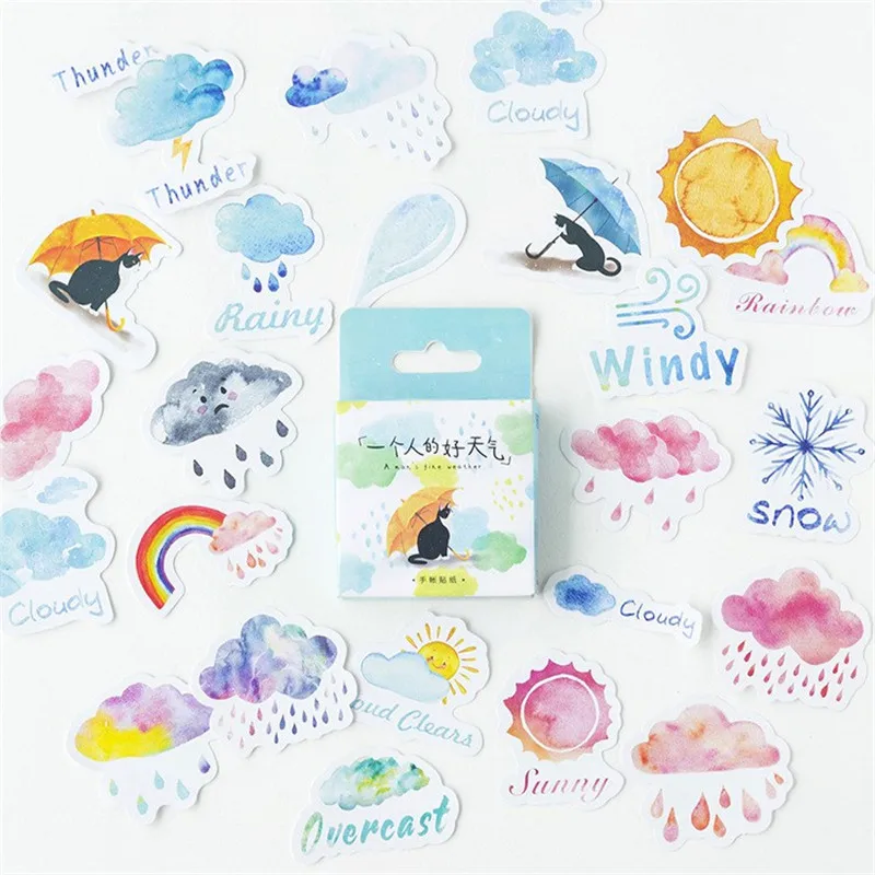 46PCS/Pack Weather Scrapbooking Adhesive Stickers Handmade Gift Card Photoalbum Diary Embellishments DIY Decorative Crafts Paper | Дом и сад