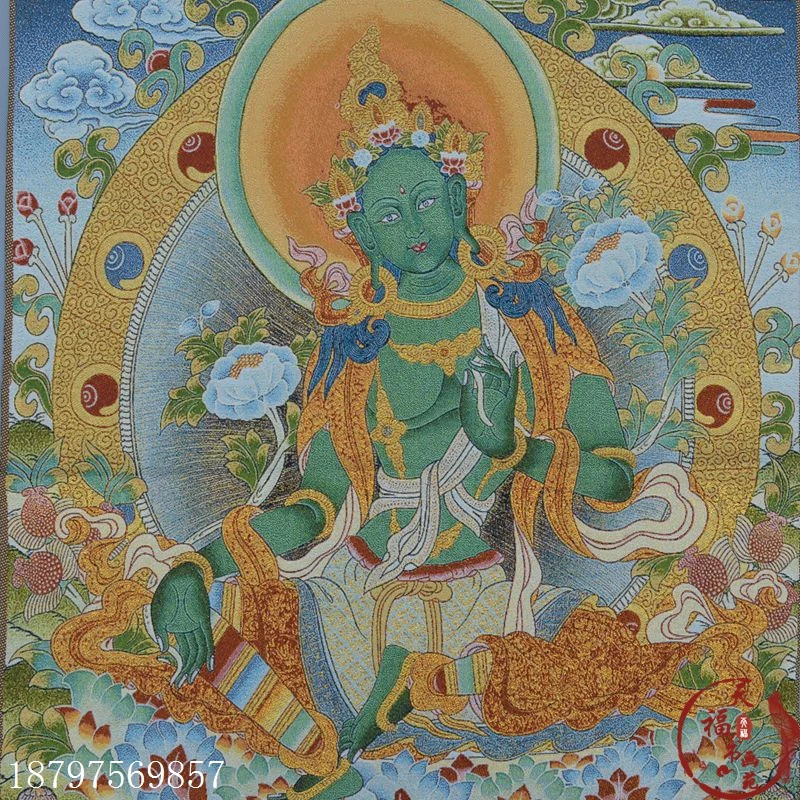 Рождество Thangka Zangka парча шелковая Живопись Вышивка тибетский Будда Зеленая Тара
