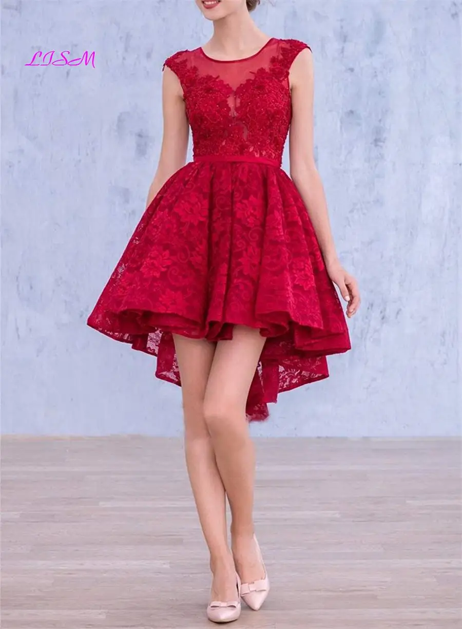 Short Hi Low Lace Cocktail Dresses for Graduation Scoop Cap Sleeves Knee-Length Prom Party Gowns Real Photo Vestido Coctel Corto Short Hi Low Lace Cocktail Dresses for Graduation Scoop Cap Sleeves Knee-Length Prom Party Gowns Real Photo Vestido Coctel Corto