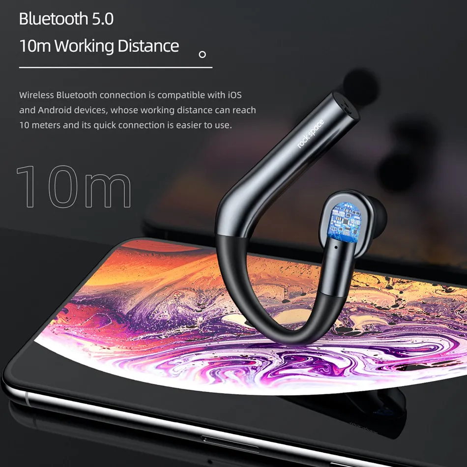 ROCK Bluetooth Earphone for Music Ear-hook Design Wireless Earphones Bluetooth 5.0 Earphone With Mic for iPhone Xiaomi Samsung