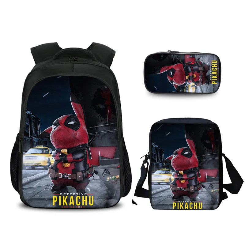 3 Pcs/set Cartoon Pokemon School Bags For Kids Detective Pikachu Anime Pattern School Backpack For Teen Boys Girls Curel Fancl