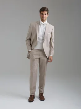 

2017 Custom Light Color Beach wedding Suits For Groom Business Men Suits Vintage Men's Party Tuxedos (Jacket+Pants+Bow)