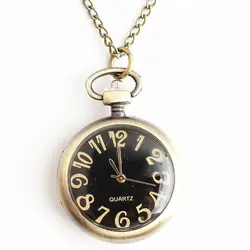 Маленькие черные кварцевые карманные часы ожерелье кулон женские мужские подарки Xmas CF1130