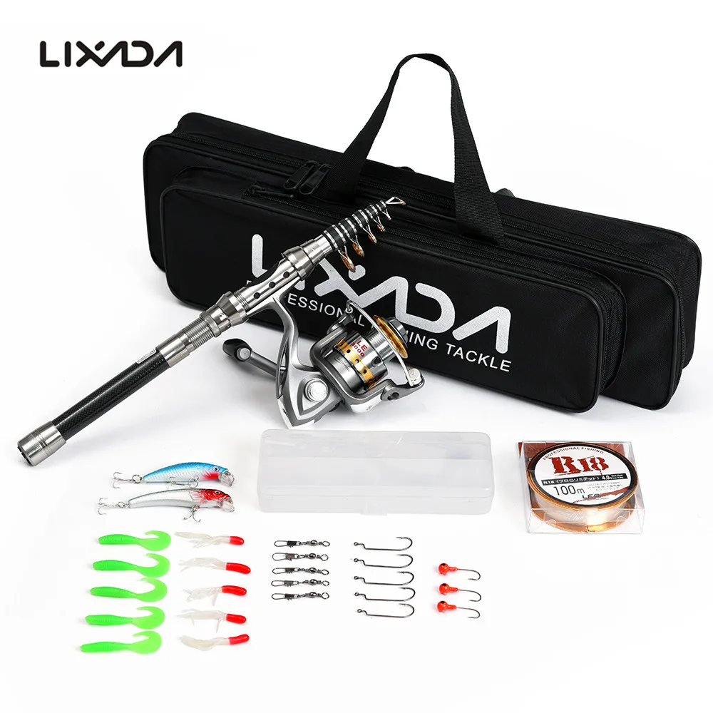 

Lixada 1.5m-2.4m Telescopic Fishing Rod Reel Combo Full Kit Spinning Reel Pole Set with Lures Line In Bag Fishing Tackle