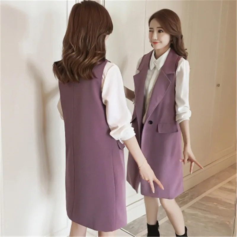 

Korean fashion Plus Size 3XL Spring Autumn Long Coat Sleeveless Suit Vest Coat Women Ladies Tops Office Blazer Vest Jacket Z1798