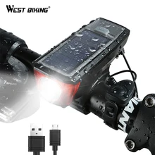 WEST BIKING Solar Power Bike Light Waterproof 350 Lumen Bicycle Bell Light LED USB Rechargeable Lamp Front Headlights Bike Light